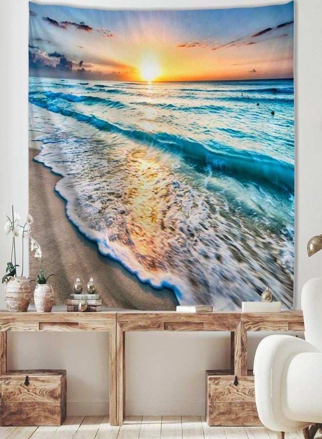 IcosaMro Beach Tapestry Wall Hanging, Ocean Sunset Sea Beach Wave Landscape Scenery Nature Wall Decorations Bohemian Home Decor for Bedroom, Dorm, College, Living Room, 51x60, Blue - Image 2